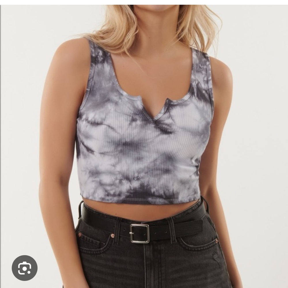 Garage Gray and White Fitted Crop Tank Top